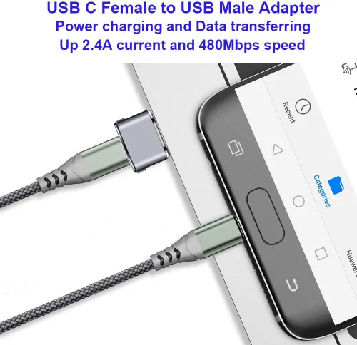 Vista 3 de QCEs Adaptador USB a USB C, 2 unidades USB-C hembra a USB macho convertidor de cargador para iPhone 17/16/15/14/13/12/11 Pro Max CarPlay, Apple