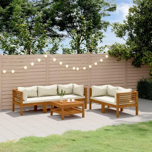 Vista 8 de Garden Lounge Set Cream Brown, 2-Seater Patio Sofa with Cushions, Acacia Wood Outdoor Furniture for Garden, Patio, Balcony, Weather-Resistant Modern