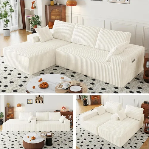 Vista 16 de Sofá seccional en forma de U de 108 pulgadas con otomana, sofá seccional modular de pana con asiento profundo, sofá modular moderno en forma de L