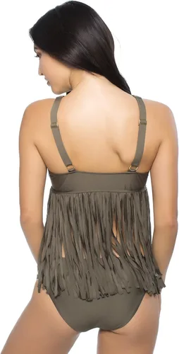 Vista 3 de Tankini de cuello alto con flecos