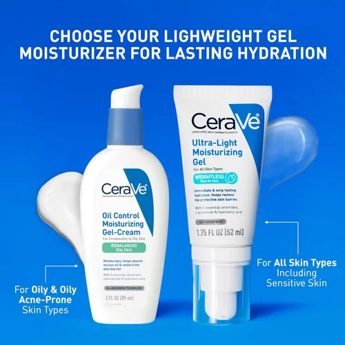 Vista 3 de CeraVe Gel hidratante ultraligero, gel hidratante facial para hombres y mujeres con ceramidas, niacinamida, ácido hialurónico, sin fragancia, sin