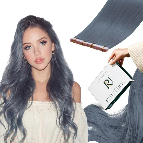 Vista 12 de RUNATURE - Extensiones de cabello humano con cinta color rosa intenso, 12 pulgadas, 0.71 oz, 10 unidades Hot Pink Human Hair Extensions Tape Ins