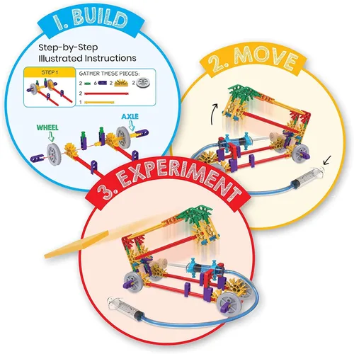 Vista 4 de hand2mind Moving Creations with K'NEX, kit de libro y construcción para niños de 8 a 12 años, 9 modelos y 18 experimentos científicos, explora