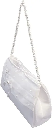 Vista 3 de Monedero rosa de la princesa de la primera comunión para niñas Monedero de satén blanco con ribete de organza