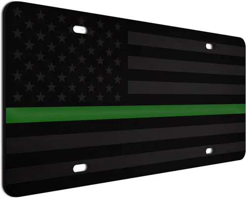 Vista 77 de JASS GRAPHIX Placa de matrícula personalizada con la bandera estadounidense de línea amarilla, homenaje personalizado a despachadores y operadores