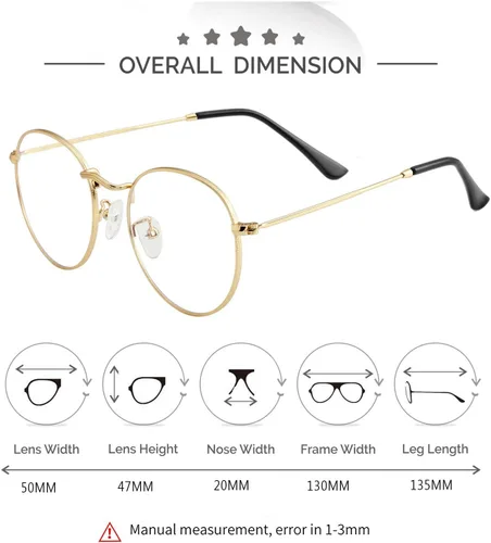 Vista 6 de Kursan Gafas clásicas redondas de metal transparente para mujeres y hombres, lentes sin receta