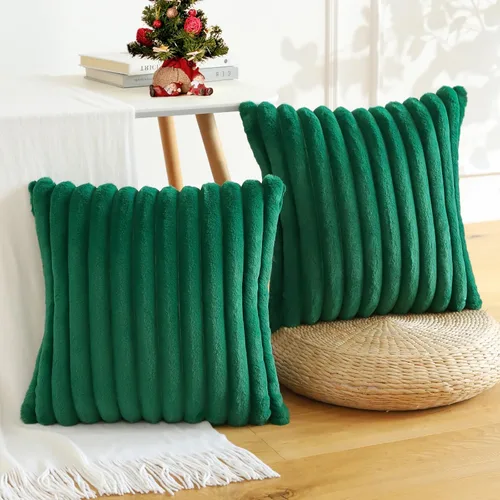 Vista 13 de Soleebee Juego de 2 fundas de cojín decorativo de terciopelo suave y acogedor, fundas de piel sintética de conejo para sofá, cama, silla, cojines