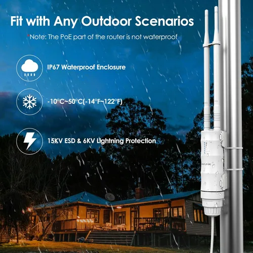 Vista 5 de WAVLINK AC1200 Extensor WiFi de largo alcance para exteriores/punto de acceso inalámbrico con POE activo/pasivo, puerto WAN/LAN, IP67 impermeable