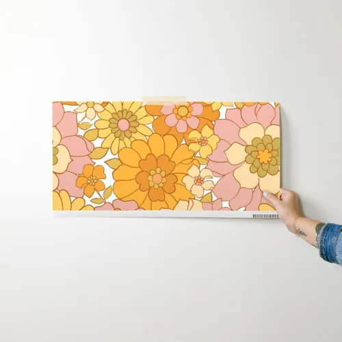 Vista 7 de Spoonflower Papel tapiz autoadhesivo para despegar y pegar, papel tapiz extraíble personalizado retro floral blanco vintage de los años 70