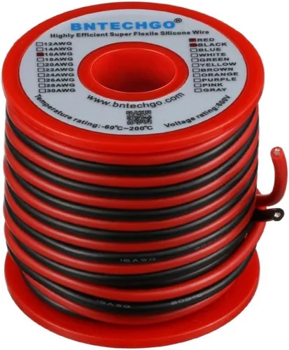 Vista 2 de BNTECHGO Alambre de silicona de calibre 16 rojo y negro cada 25 pies 2 Alambre de silicona calibre 16 rojo y negro
