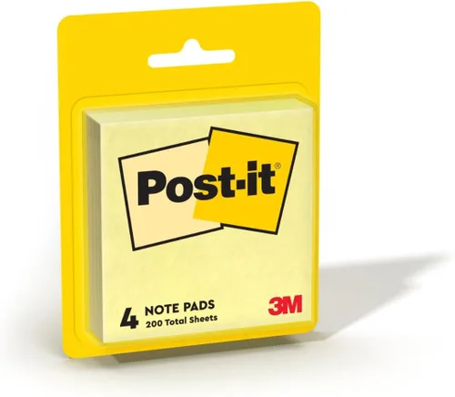 Vista 2 de Post-it Notas, 3 x 3 pulgadas, amarillo canario, 4 blocs por paquete (50 hojas/bloc, 200 hojas en total), notas adhesivas estándar para oficina