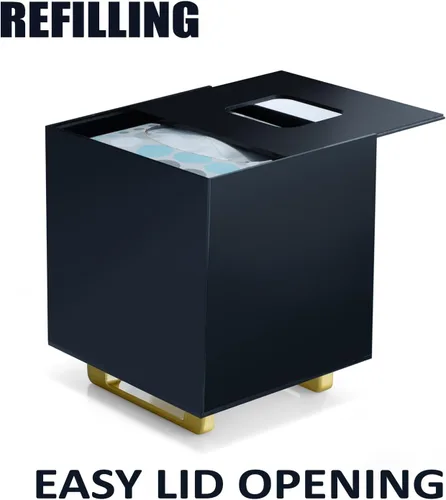 Vista 3 de YoBa Caja de pañuelos de acrílico negro grueso, dispensador cuadrado de caja de pañuelos con patas de aluminio chapado en oro para baño, cocina