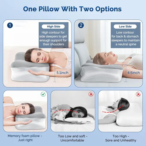 Vista 3 de Almohada cervical para el cuello, almohada ergonómica para dormir de lado para el soporte del cuello, almohadas de espuma viscoelástica refrescante