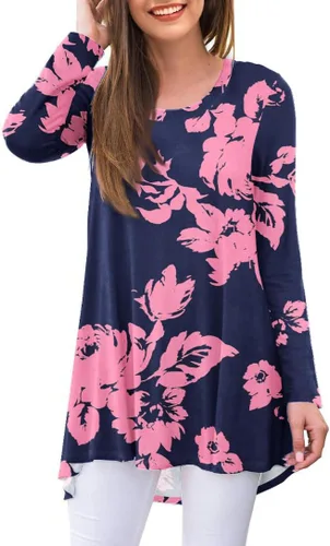 Vista 77 de AWULIFFAN Blusa tipo túnica holgada de manga larga con cuello redondo para mujer