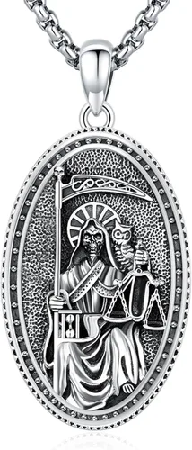 Vista 190 de Collar de pentagrama de plata de ley con triple luna, diosa celta, nudo celta, nudo de brujas, Ankh, sol y luna, Hécate, lilith, Santa Muerte