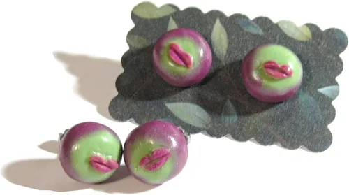 Vista 4 de Conophytum Pageae - Lips Plant - Succulent Earrings - Purple & Mint - Tiny Food Jewelry