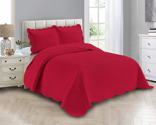 Vista 11 de Linen Plus Juego de Colcha de Lujo de Gran Tamaño con Relieve Color Beige Sólido Full/Queen Cobertor de Cama Nuevo # Ashley