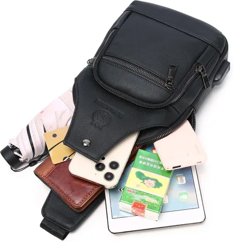 Vista 134 de LUKZIJAES Bolso bandolera de cuero genuino para hombre