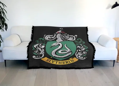 Vista 6 de Manta de Harry Potter, 50 x 60 pulgadas, tapiz tejido de mezcla de algodón con flecos de Slytherin