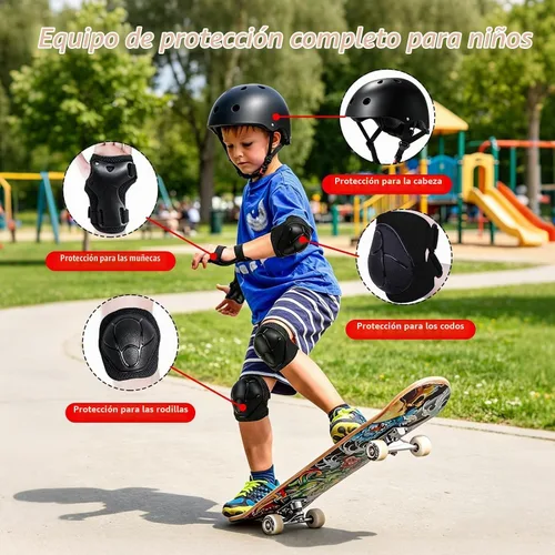 Vista 6 de Casco de bicicleta para niños de edades 2-14, casco de seguridad ajustable para niños pequeños con juego de equipo de protección, cascos para Negro