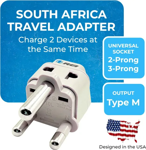 Vista 2 de OREI Adaptador de enchufe universal 2 en 1 tipo M para Sudáfrica y más