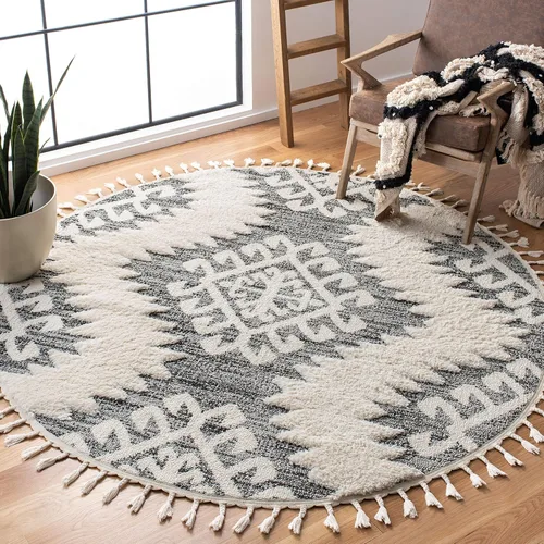 Vista 12 de SAFAVIEH - Alfombra de acento de la colección de borlas marroquíes Shag - 2'3" x 4', marfil y marrón, estilo bohemio, no suelta pelo y de fácil