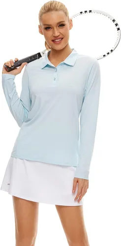 Vista 5 de Camisa polo de golf de manga larga para mujer, con protección solar UPF50+, absorbe la humedad, secado rápido