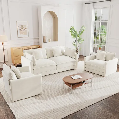 Vista 42 de 76.7" Cloud Couch for Living Room, Deep Seat Loveseat Sofa, Beige Breathable Chenille, 2-Seats Couch for Apartment Small Spaces, Pocket Spring