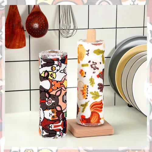 Vista 2 de Redbaker 50 piezas de toallas de papel reutilizables paños de algodón reutilizables sin papel toallas de papel absorbentes lavables con rollo paños