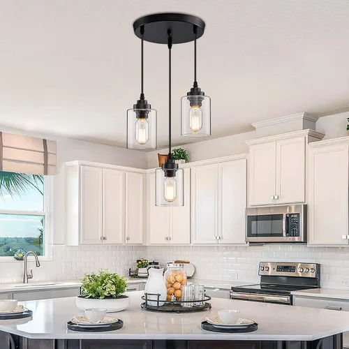 Vista 7 de SKEJAO - Lámpara colgante de 3 luces para isla de cocina Negro mate