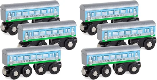 Vista 3 de Orbrium 3 unidades de vagones de madera grandes de ferrocarril expreso, compatibles con Thomas & Friends Push-Along The Tank Engine, Brio