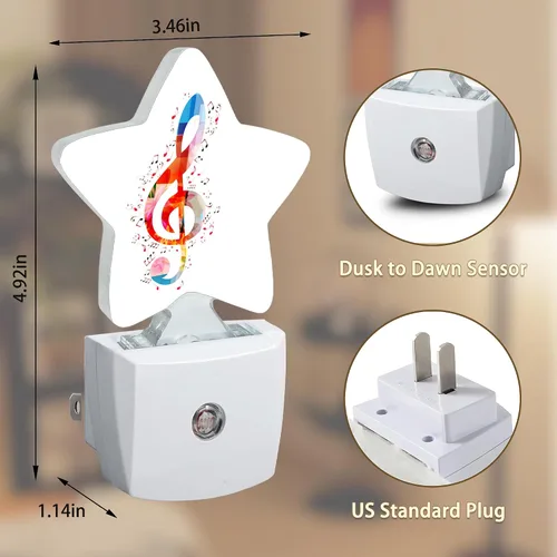 Vista 6 de Luces nocturnas con notas de arco iris, lámpara de pared enchufable, sensor inteligente del atardecer al amanecer para decoración del hogar