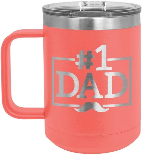Vista 9 de NUMBER 1 DAD B Blue Taza de café de 15 oz con tapa deslizante Taza de café de viaje aislada Ideas de regalos del día del padre de hijo o hija