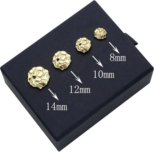 Vista 5 de Aretes de tuerca chapados en oro amarillo de 14 quilates con textura áspera para mujeres y hombres de plata esterlina