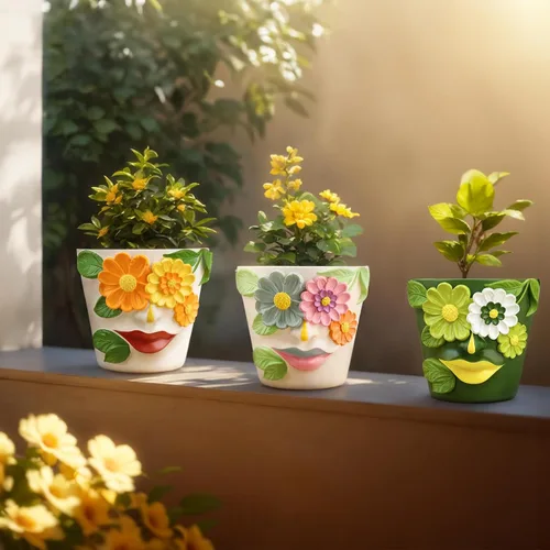 Vista 7 de GUGUGO Macetas únicas de cara para plantas, coloridas y lindas macetas para suculentas con drenaje, macetas abstractas de cabeza de arco iris
