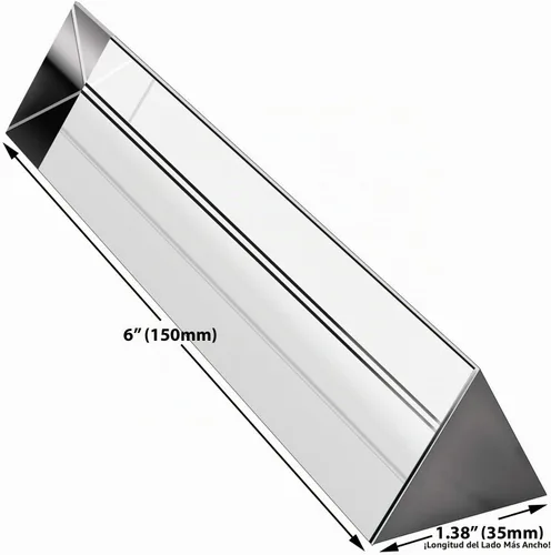 Vista 2 de Prisma triangular de vidrio óptico Amlong Crystal de 6 pulgadas para enseñar el espectro de luz y fotografía, 150 mm