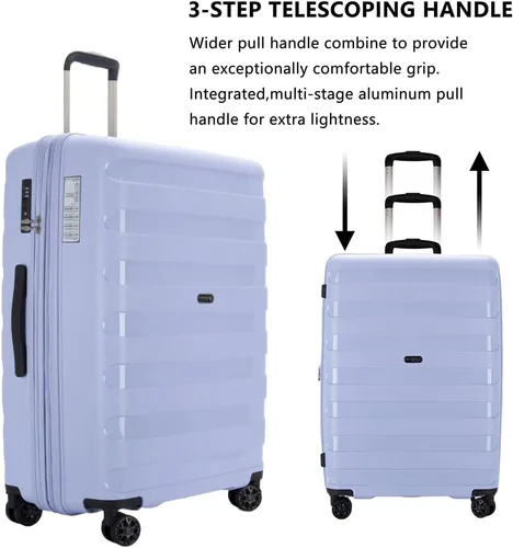 Vista 2 de Material de polipropileno antiarañazos de gran capacidad expandible Equipaje de 8 ruedas Spinner Equipaje, Azul pastel, 3-pc Set (202428)