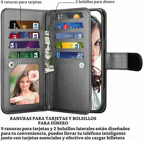 Vista 2 de NJJEX Funda tipo cartera para iPhone 12 Pro Max, 9 ranuras para tarjetas Negro