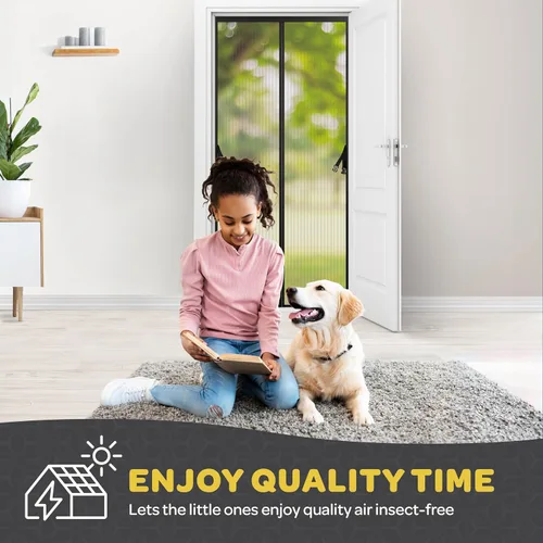 Vista 7 de Puerta mosquitera magnética manos libres, resistente, protector de malla de puerta de mosquitero autosellado, apto para mascotas y niños, hebilla