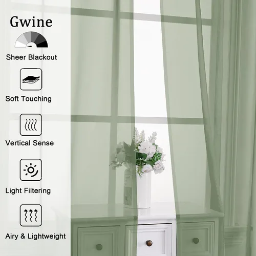 Vista 58 de Gwine Cortinas traslúcidas doradas de 96 pulgadas de largo, 2 paneles para Dorado