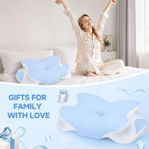 Vista 9 de Almohada de espuma viscoelástica refrescante 2026 con funda de seda de hielo, almohada ergonómica de apoyo cervical para aliviar el dolor, almohada