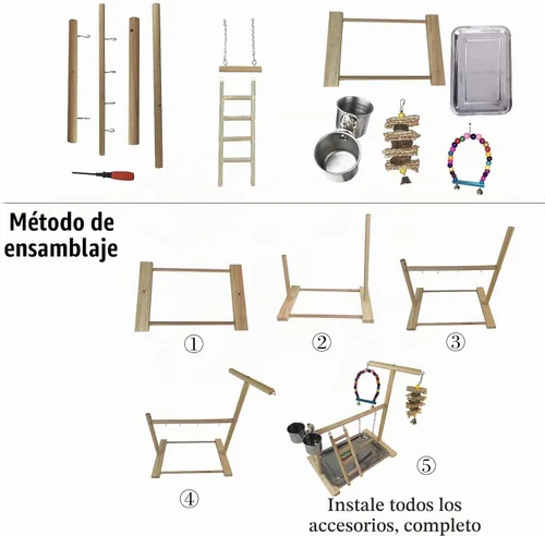 Vista 5 de Hamiledyi Parrot Playground Bird Play Stand Play Gym con comederos, columpios, escalera y bandeja, parque infantil de madera para periquitos