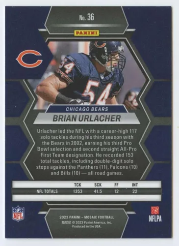 Vista 2 de 2023 Panini Mosaic #36 Brian Urlacher Chicago Bears NFL Football Trading Card