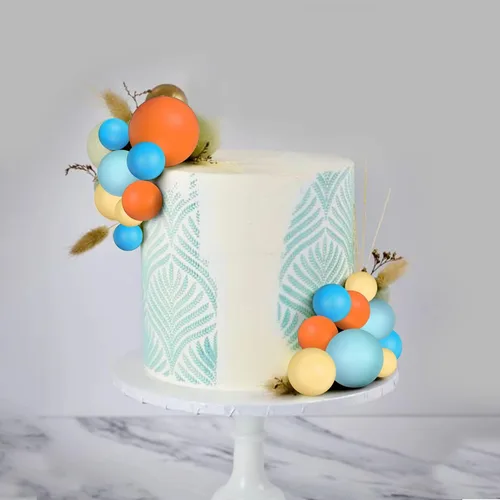 Vista 3 de Decoración para pastel de bolas, bolas amarillas, azules, naranjas, decoración para tartas para suministros de cumpleaños boho (estilo 1)