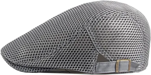 Vista 7 de DIYDECAL Sombrero de verano de malla transpirable para hombre, ajustable, boina de hiedra, gorra plana Gris claro