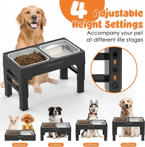 Vista 2 de URPOWER Cuencos elevados para perros, soporte de cuenco elevado ajustable Negro carbón