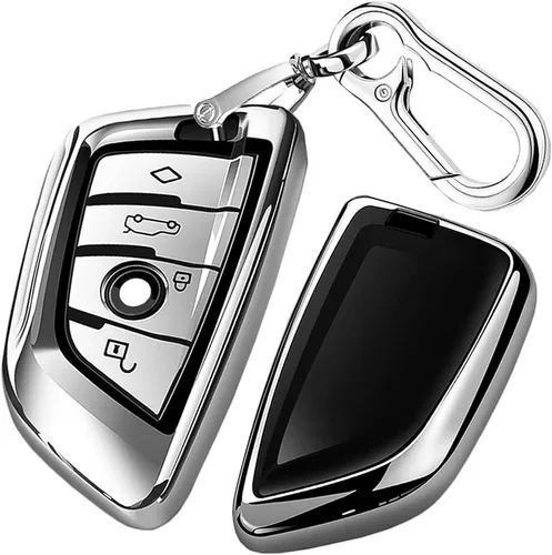 Vista 10 de QBUC Funda para llavero BMW con llavero de cuero, para BMW 2 5 6 7 Series X1 X2 X3 X5 X6 X7 Premium Soft TPU Llavero Holder (1-Negro)