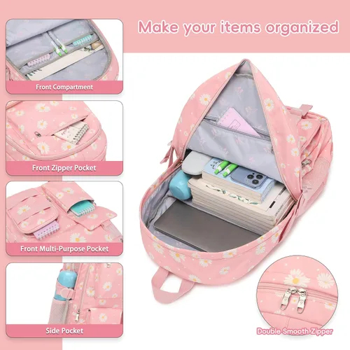 Vista 3 de Daisy - Mochila escolar para niñas, con lonchera, juego de bolsa de libros, mochilas para adolescentes y niñas