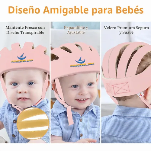 Vista 3 de Casco de bebé ajustable para gatear, protector de cabeza de bebé Rosa
