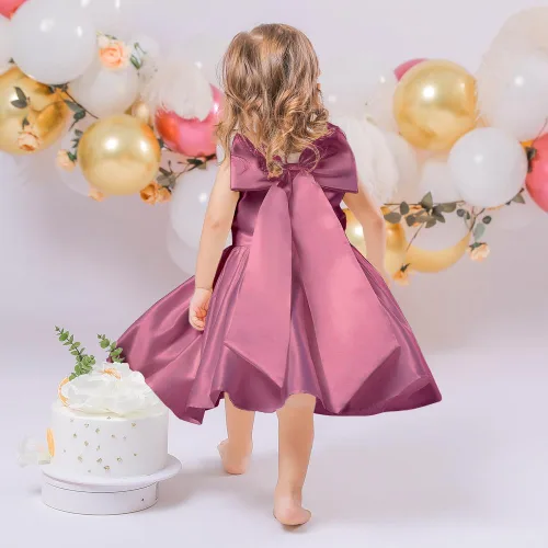 Vista 4 de 6M-8T - Vestido de fiesta de tutú para bebé, con lazo grande, para concurso de cumpleaños, para bautizo